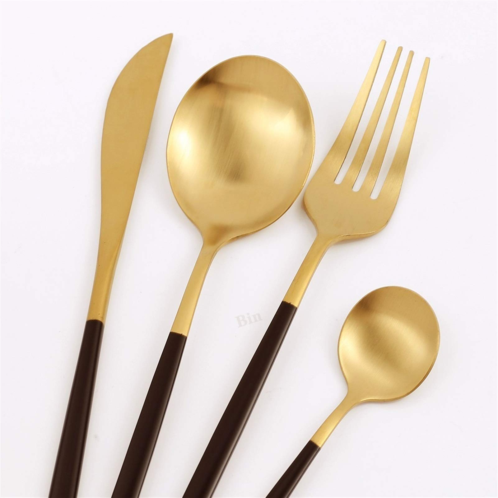 30 unids mate negro negro acero inoxidable cubiertos cuchillo cuchillo tenedor cuchara silbware vajilla conjunto boda cumpleaños cena cena vajilla (Color : Matt gold)