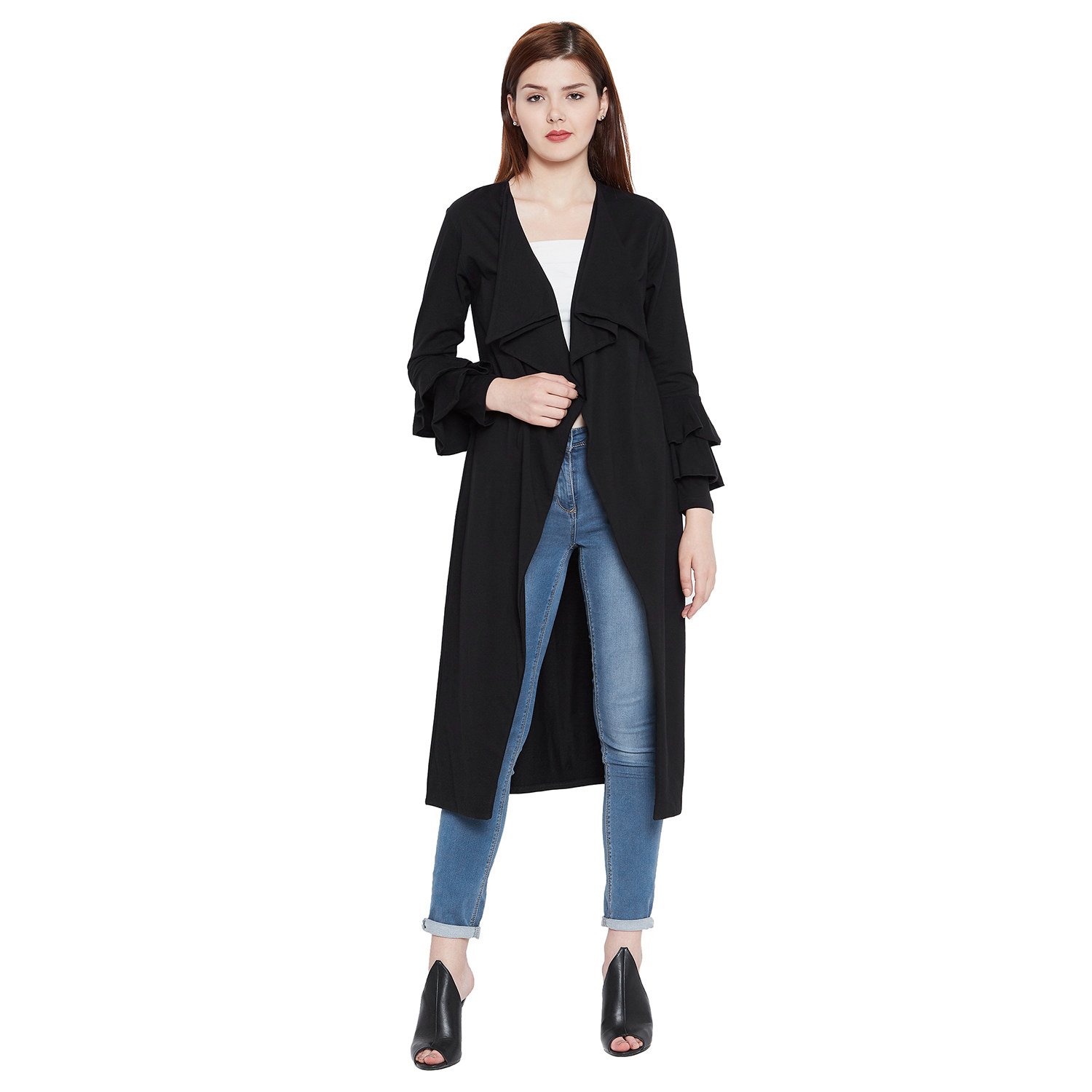 hypernation Black Color Cotton Long Shrug for Women(HYPW02201)-picture-54