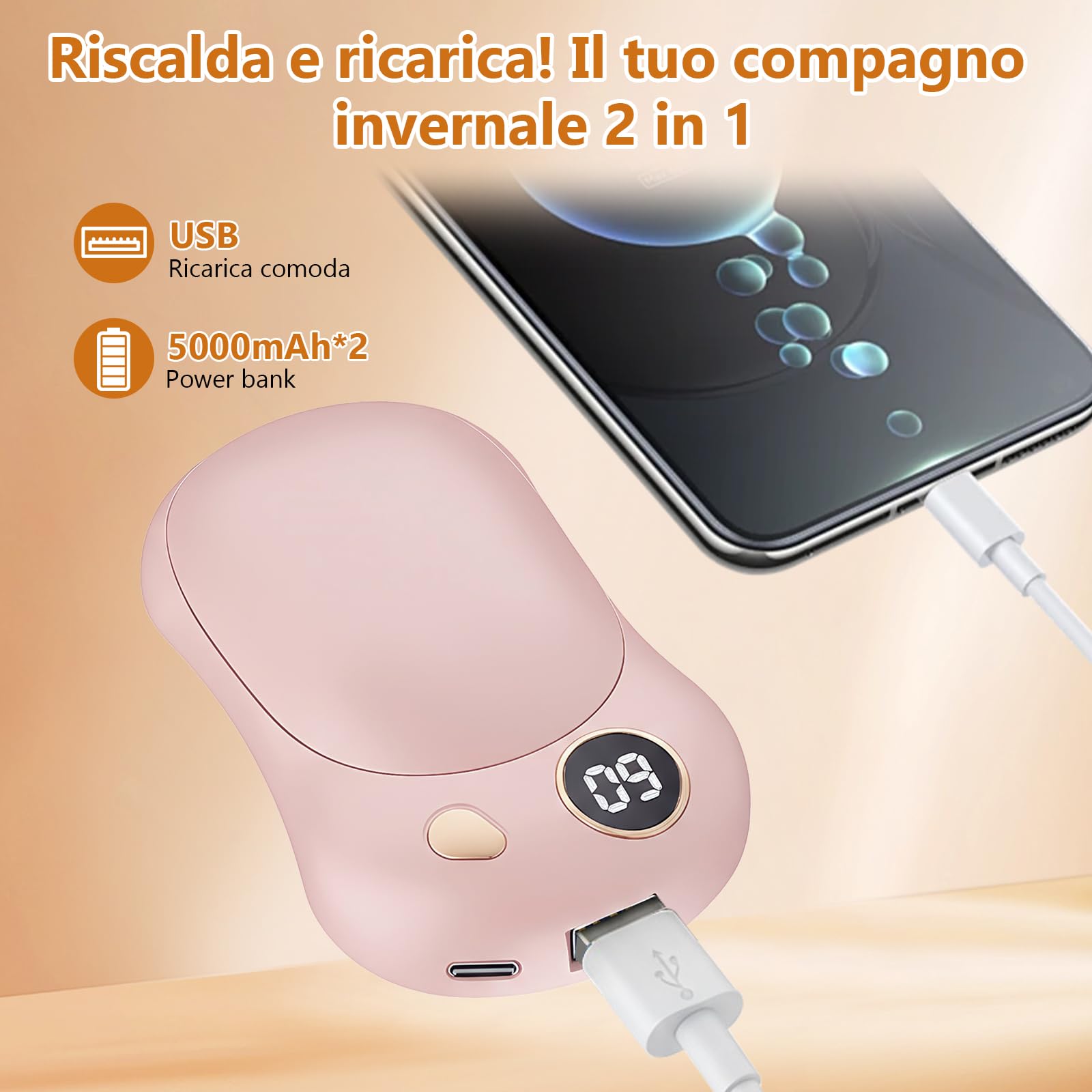 OKYUK Scaldamani Elettrico, 2 in 1 Scaldamani Magnetico Kann als Powerbank verwendet werden, Riutilizzabile, Calore con 3 Livelli, Perfetto per il campeggio e come regalo