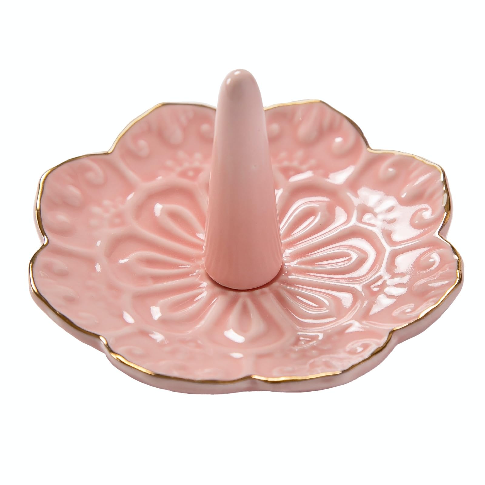 HOMEGOAL Ceramic Ring Holder Dish for Jewelry, Decorative Mandala Jewelry Tray for Rings Earrings Necklaces Watch Keys, Aesthetic Room Decor, Birthday Engagement Wedding Gifts for Women (): Pink