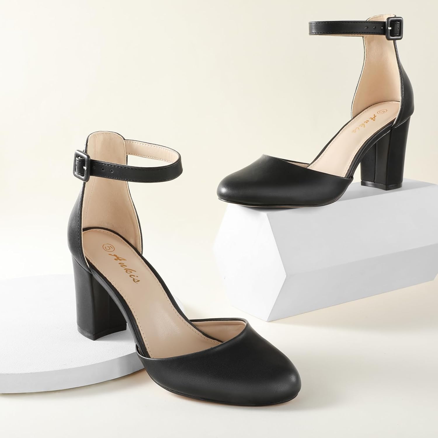 Ankis Closed Toe Heels for Women -Black Nude White Silver Gold Womens Heels Closed Round Toe Chunky Block Pumps Shoes, 3 Inch - Image 4