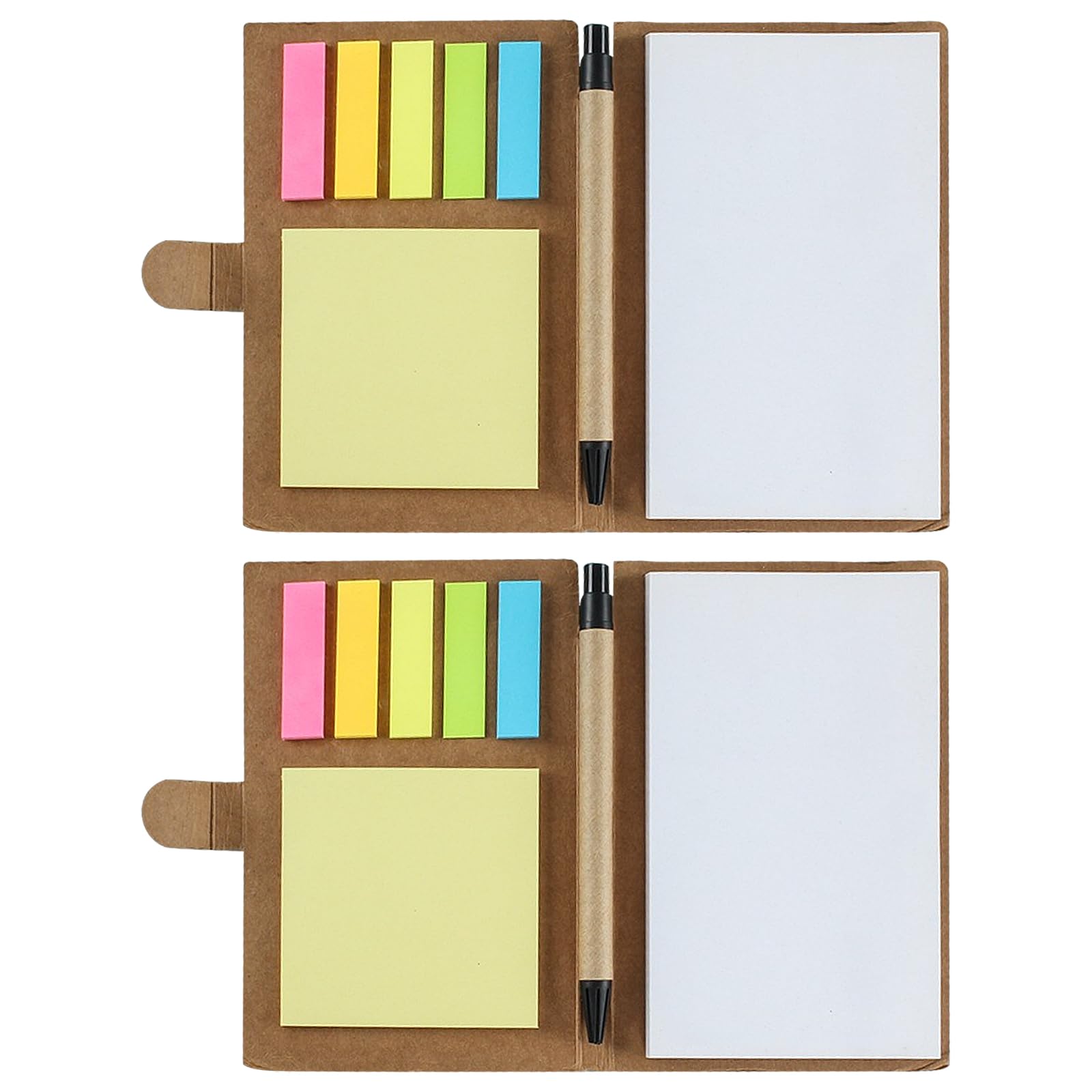 SWYYSGS Spiral Notebook Kraft Paper Cover Notepad with Pen, Sticky Notes and Marker Coloured Index Tabs