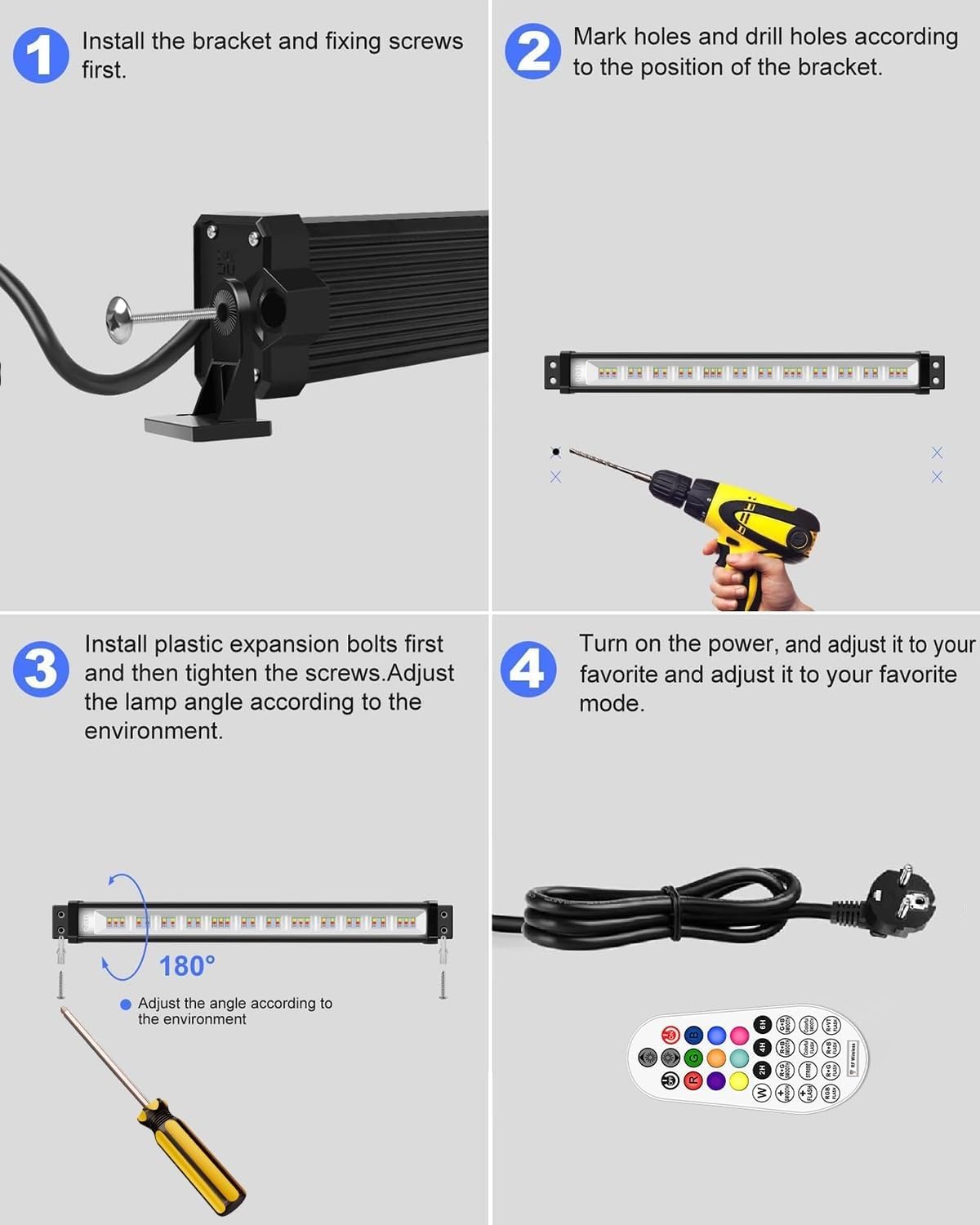 MEIHUA Projecteur LED RGB Barre 42 W avec Télécommande RF 360° Éclairage LED RGB 10 Couleurs 12 Modes 6 Luminosité Réglable Étanche IP66 Mémoire et Minuterie Spot Couleur pour Bar Noël Halloween