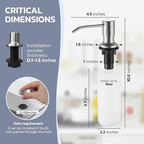 Miniatura 6 de WEWE Grifo de fregadero de cocina con dispensador de jabón, grifo de cocina con rociador extraíble, 3 modos de acero inoxidable, mango único,
