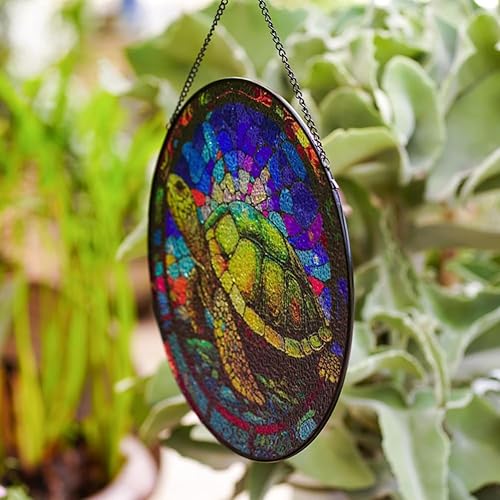 Miniatura 5 de Colgante de ventana de tortuga marina de 8 pulgadas, decoración de atrapasoles pintada a mano, arte de paneles de vidrio de mar, regalos de océano