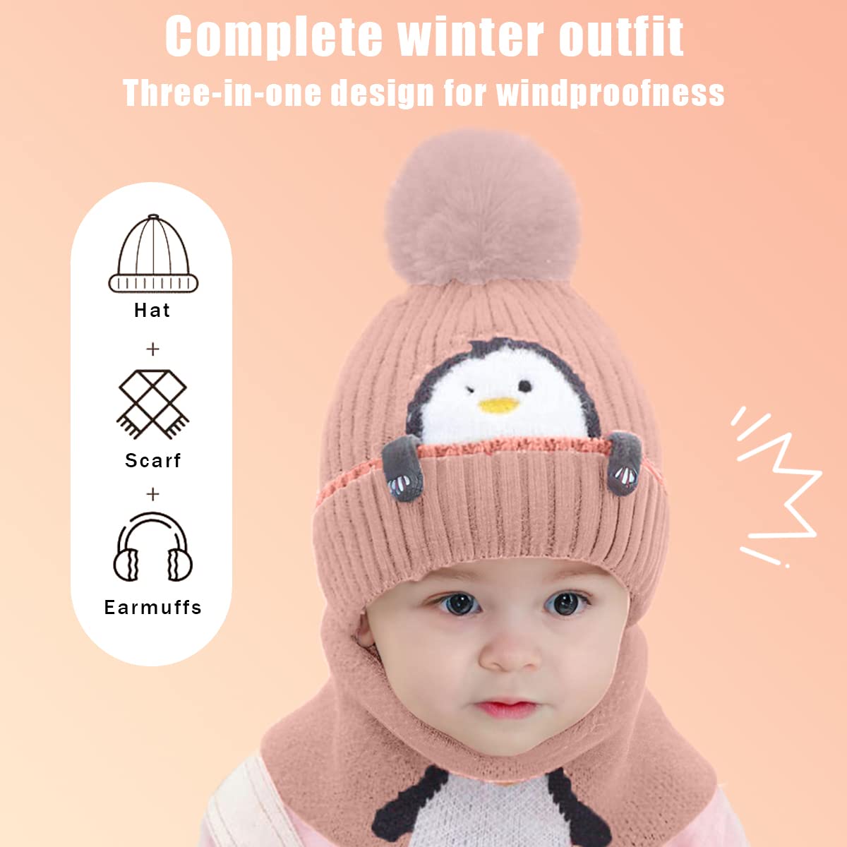 Rayson Bambini Cappello Invernali Calda Carina Cappello Morbidi Cappelli a Maglia Calda e Sciarpa Lavorato a Maglia del Fumetto di Stampa Animale Cappello Invernale Della Peluche