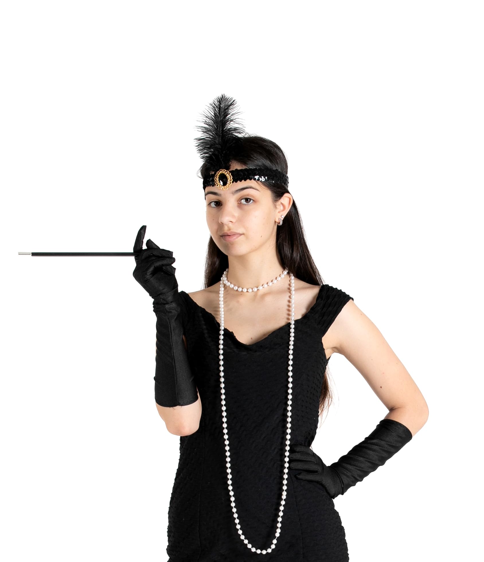 Ciao 31583 Kit Travestimento Anni '20 Charleston (Fascia Testa, Guanti, Collana, Bocchino) Fancy Dress, Black