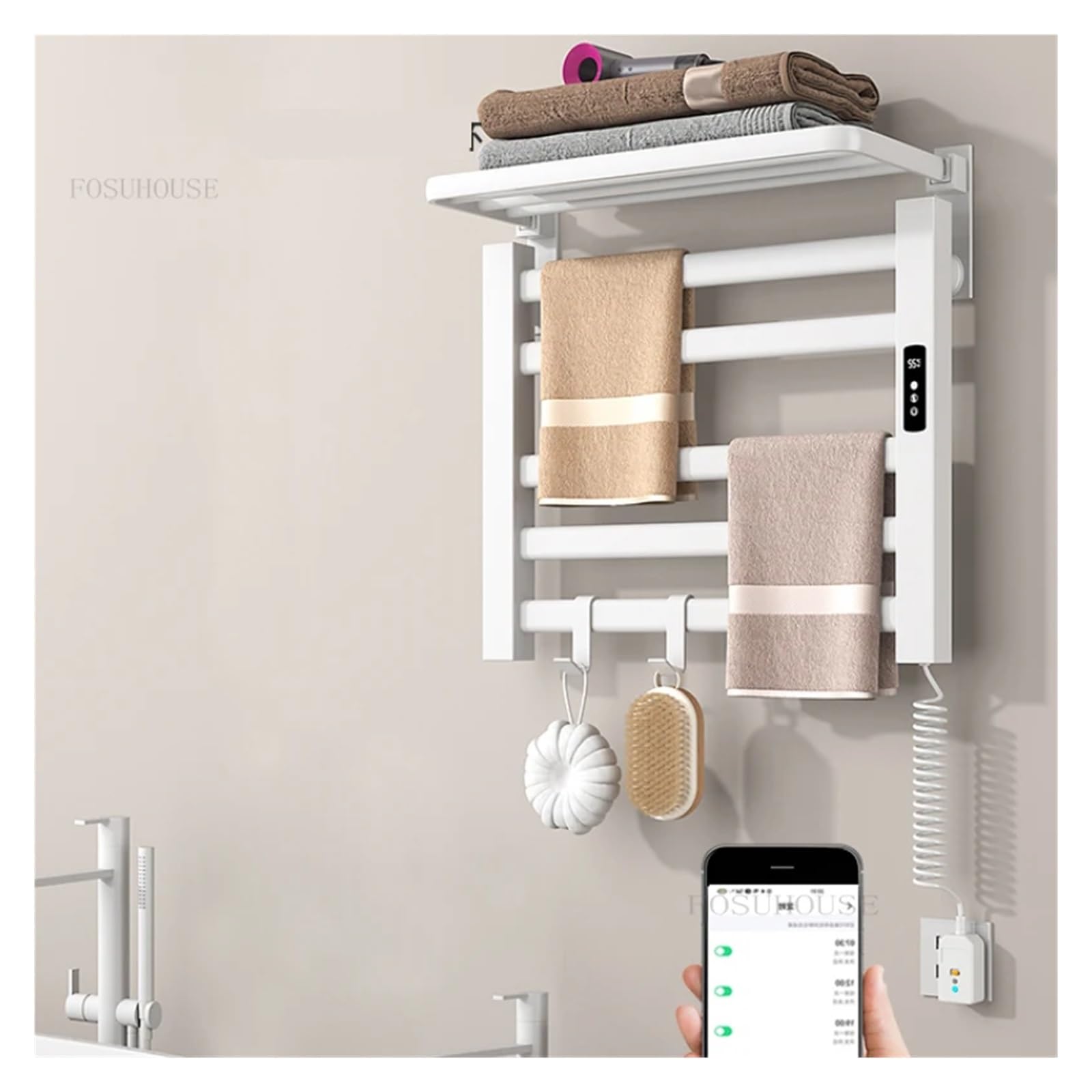 Portasciugamani Elettrico riscaldato in Fibra di Carbonio, mensola per Bagno, casa Intelligente, Elettrico per Uso Domestico