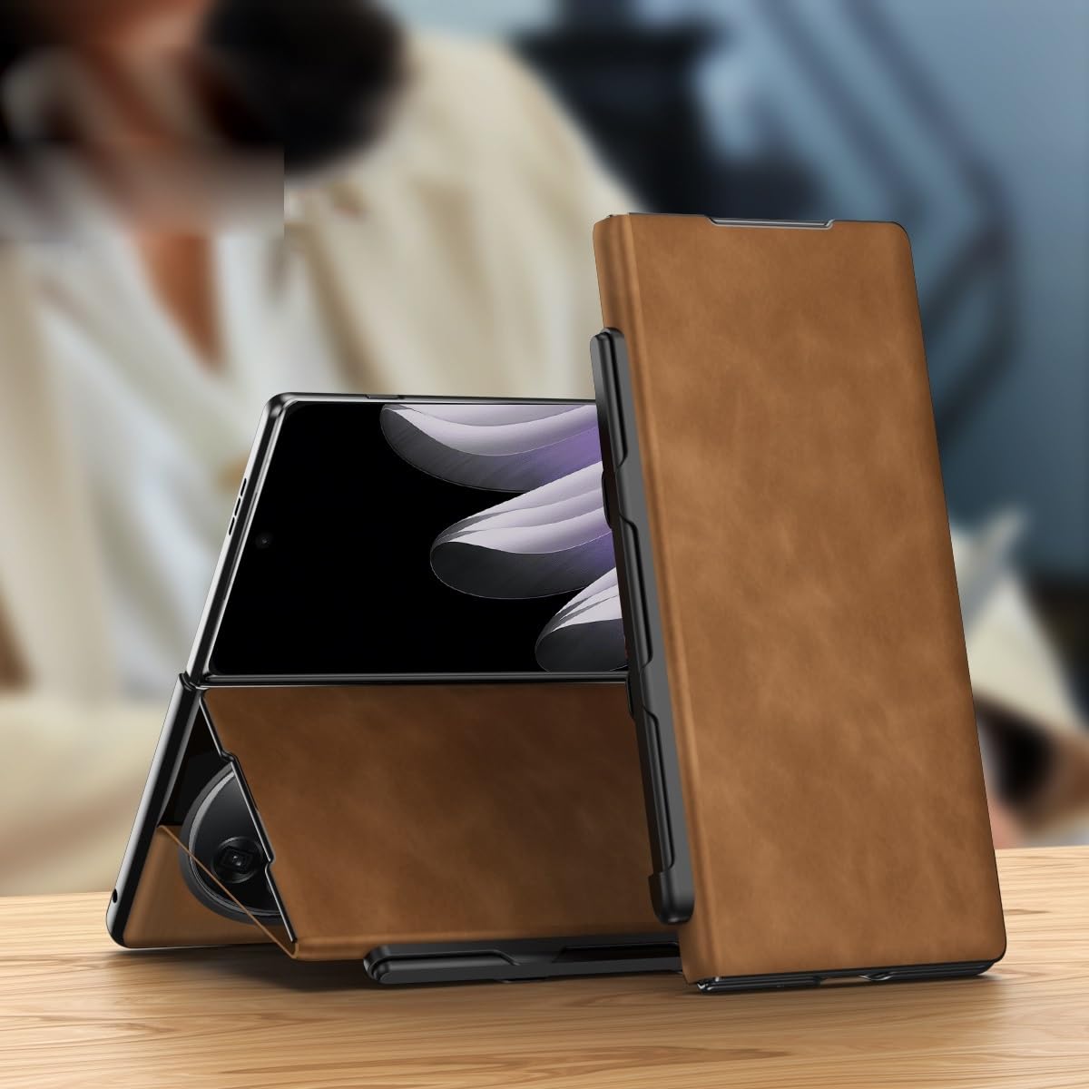 Compatible with Oppo Find N5 2025 Case with Pen,Leather Folio Flip Slim Phone Cover Case Full-Body Shockproof Protective Cover with Kickstand Slim Lightweight with S Pen Holder (Brown)