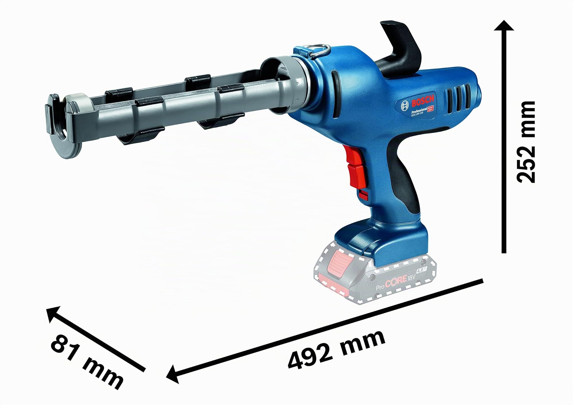 Bosch Professional 18V System GCG 18V-310 - Pistola de silicona a batería (fuerza 3,5 kN, control de velocidad, cartucho máx. 310 ml, sin batería, en caja), Azul