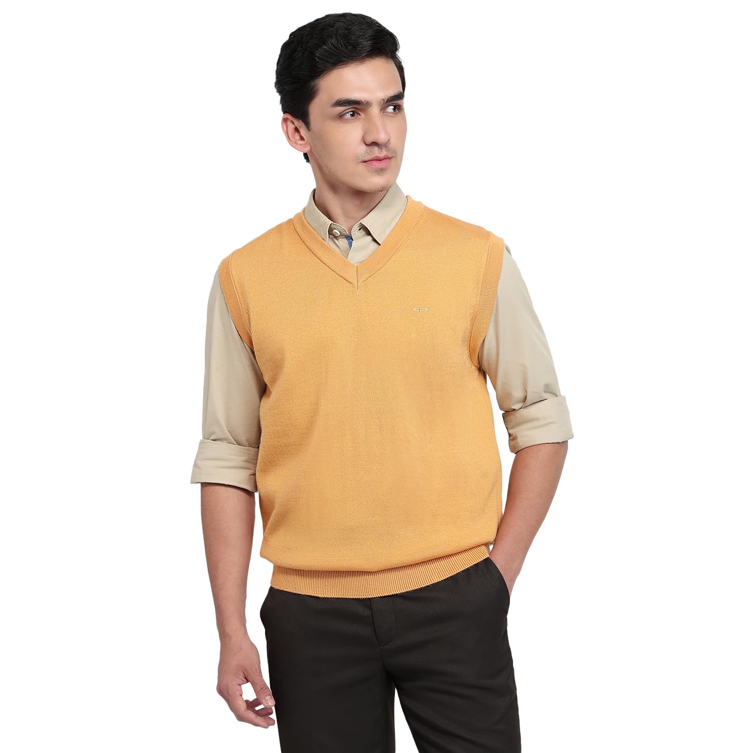 Men Regular Fit Solid Pattern Merino Wool Acrylic Blend Sleeveless V Neck Casual Sweater-image-19