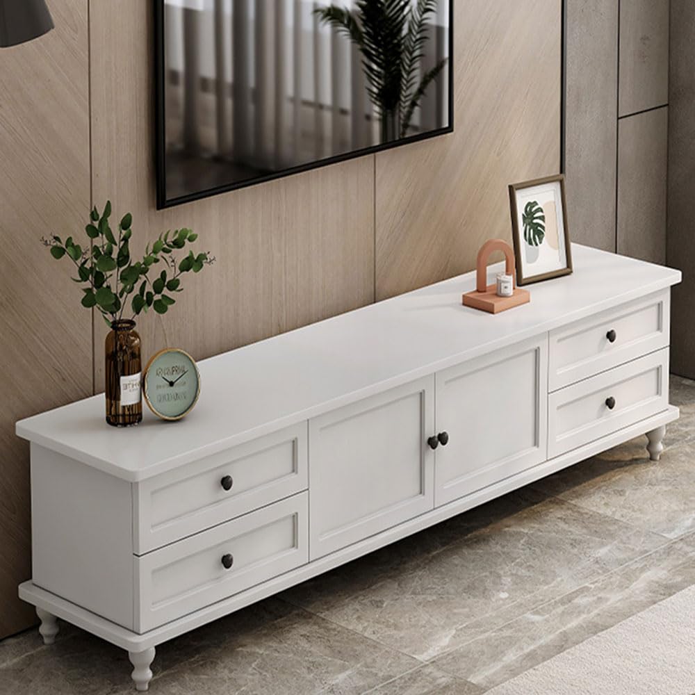 Television Stand, Modern TV Table, TV Bench TV Unit Open TV Cabinet with Storage Shelves Multifunctional TV Desk for Entertainment Center Gaming Media Home Living Room (140CM White TV Desk)