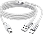 MOSWAG 2in1 USB Printer Cable 3.28FT/1M with USB C to MIDI Cable Printer cable,USB MIDI Cable USB C to USB B MIDI Cable,Cable,Compatible with Music Instrument,Piano,Midi Keyboard,USB Microphone