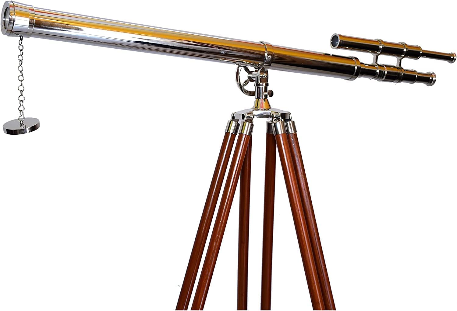 Navirock Antique Vintage Telescope Collectible Double Barrel Telescope Harbour Tripod Chrome Nickel & Brown