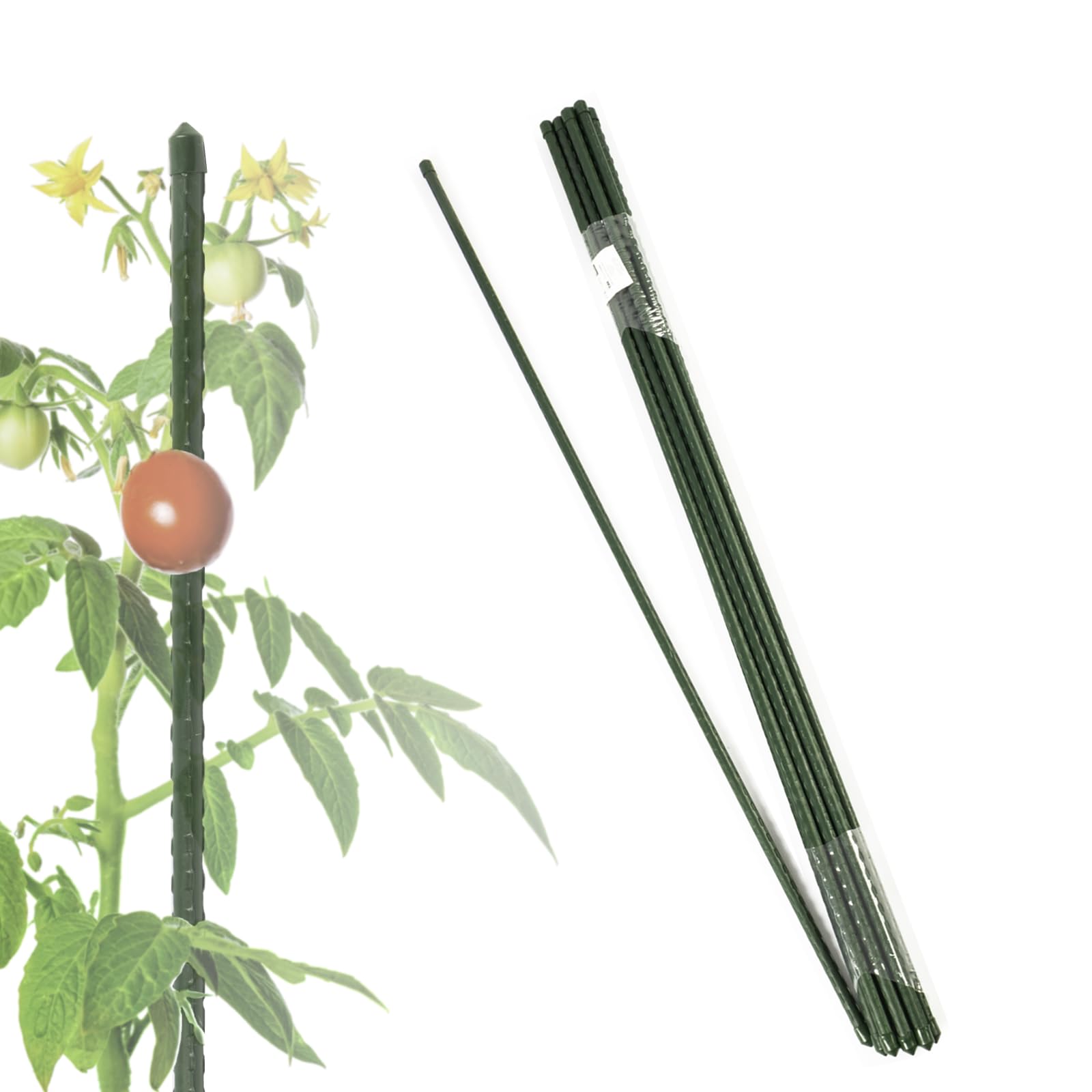 KARAT Rankhilfe Pflanzstab 150cm 10 Stück, für Kletterpflanzen, Tomaten, Gurken oder Blumen Pflanzenhalter Rankstab Stange Kletterhilfe für Zimmerpflanzen aus Kunststoff & Metall, 11mm dick