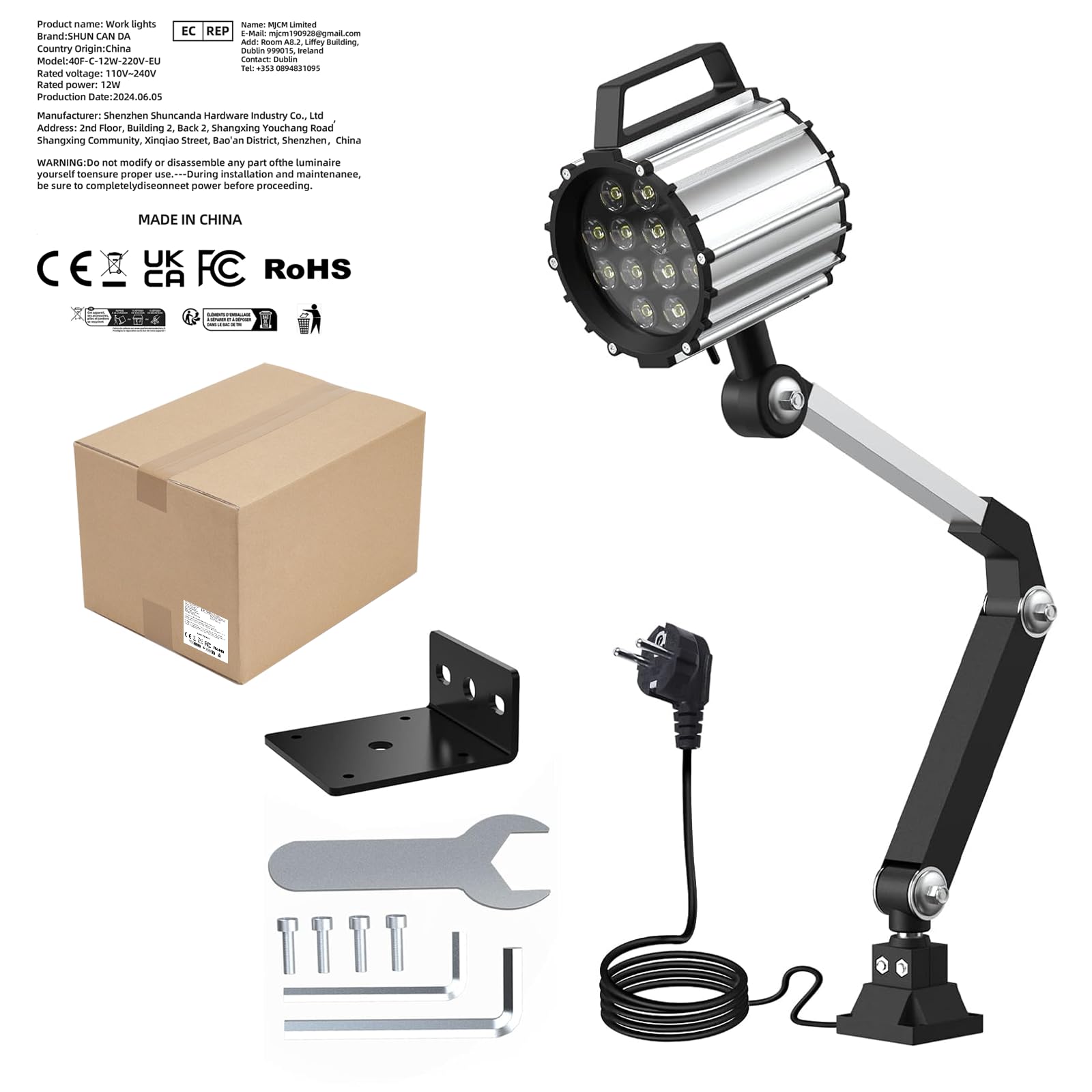 LED Werkzeug Drehmaschine Lampe Maschinenleuchte Lange Arm12W110V 220V Arbeitsleuchteeinstellbar Wasserdicht Arbeitsscheinwerfer (12W)