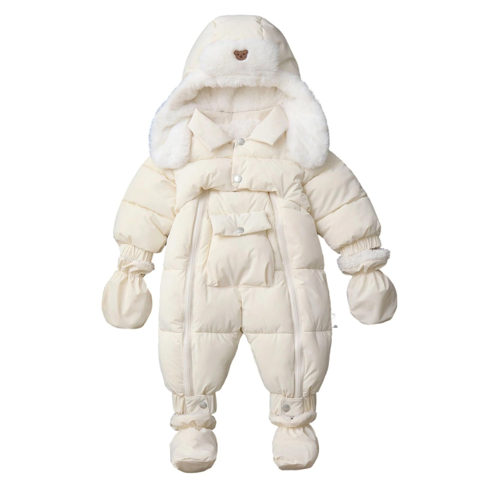 Combi Pilote Bebe Garcon Enfant Hiver De Neige Manches Longues Veste Jumpsuit Col De Fourrure avec Gants Coupe-Vent Nouveau-Né 0-12 Mois Manteau Ensemble