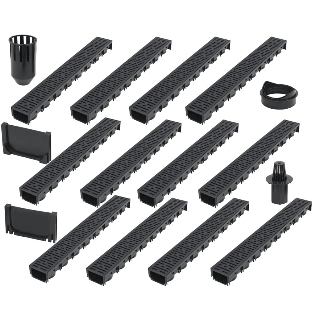 vidaXL 12x Canaux de Drainage Plastique 12 m Caniveaux de Drainage Allées