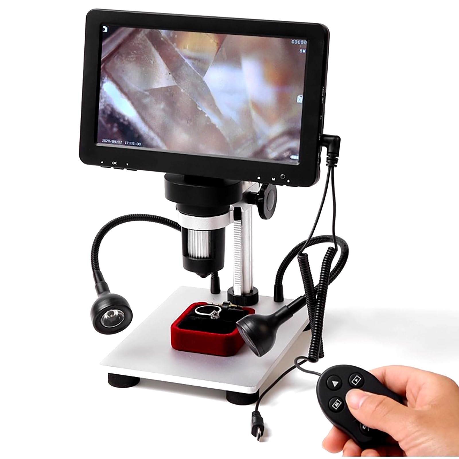 Microscopio Digital LCD de 18 cm, Aumento de 1200X, 8 Luces, Microscopio Electronico, para Adultos y Niños, Inspección de Diamantes, Monedas y Valoración de Gemas