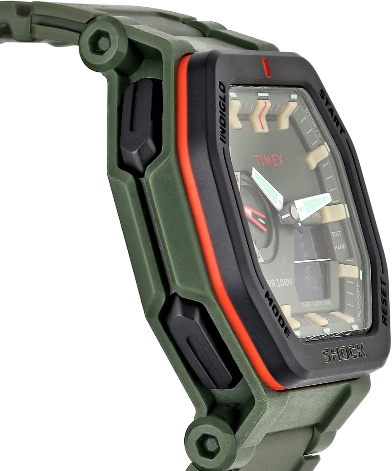Side view of TIMEX Command watch showing buttons