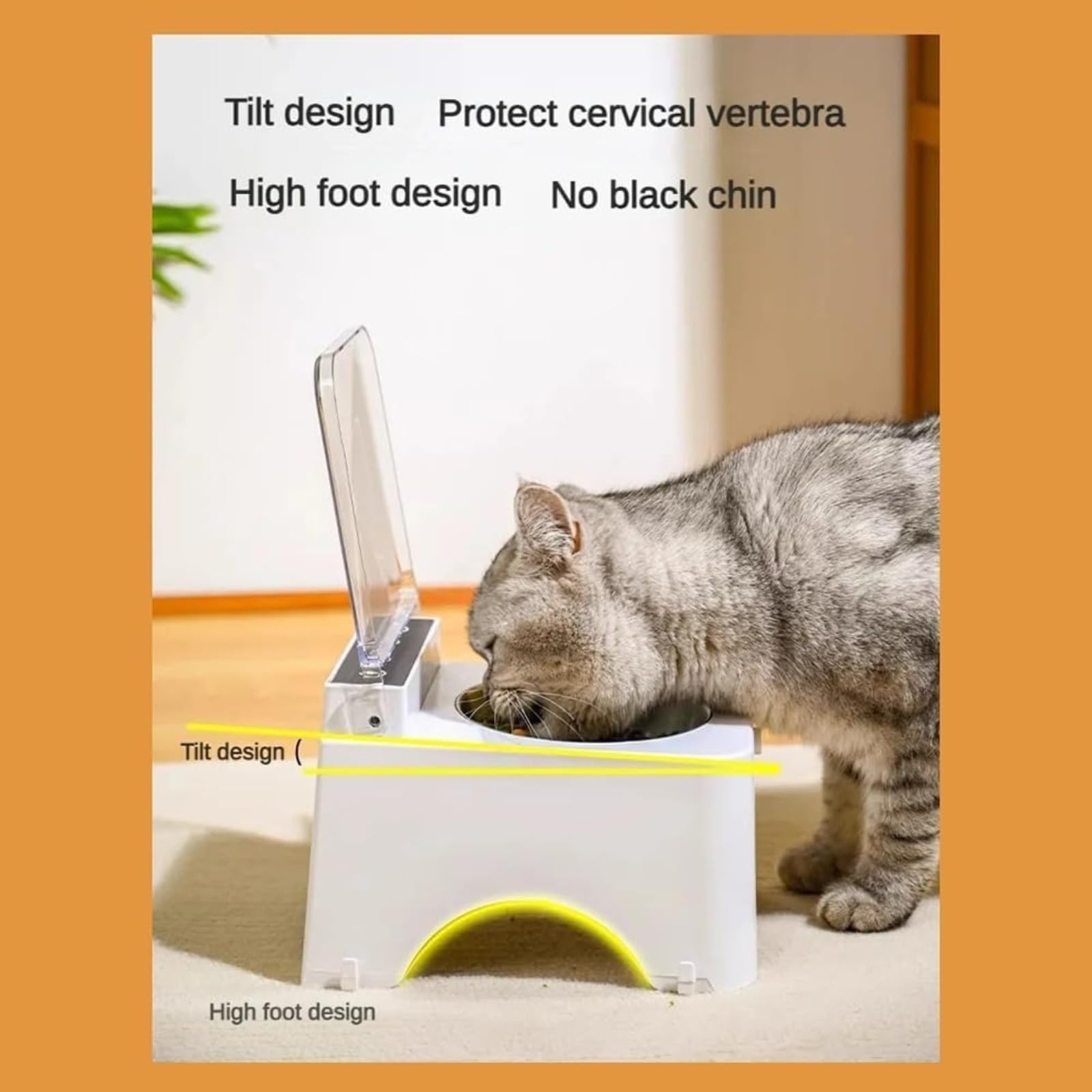 Intelligenter Futternapf für Katzen, Schüssel aus Edelstahl 304, 330 ml, geneigtes Design mit Staubschutz, wiederaufladbar