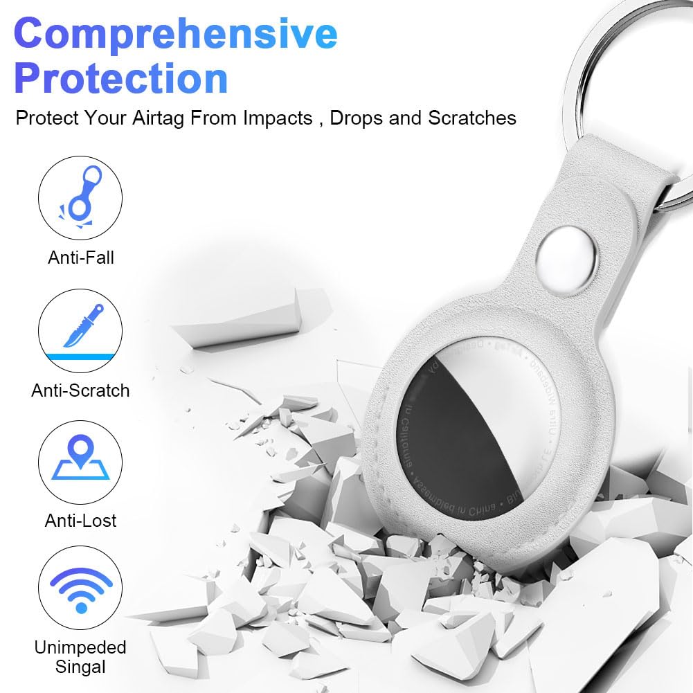 AXFEE Llavero para AirTag Cuero, Llaveros AirTag Funda Protectora con Película Protectora, Llavero Portátil Impermeable, Localizador para Llaves, Mascotas y Mochilas(Blanco) — view 3