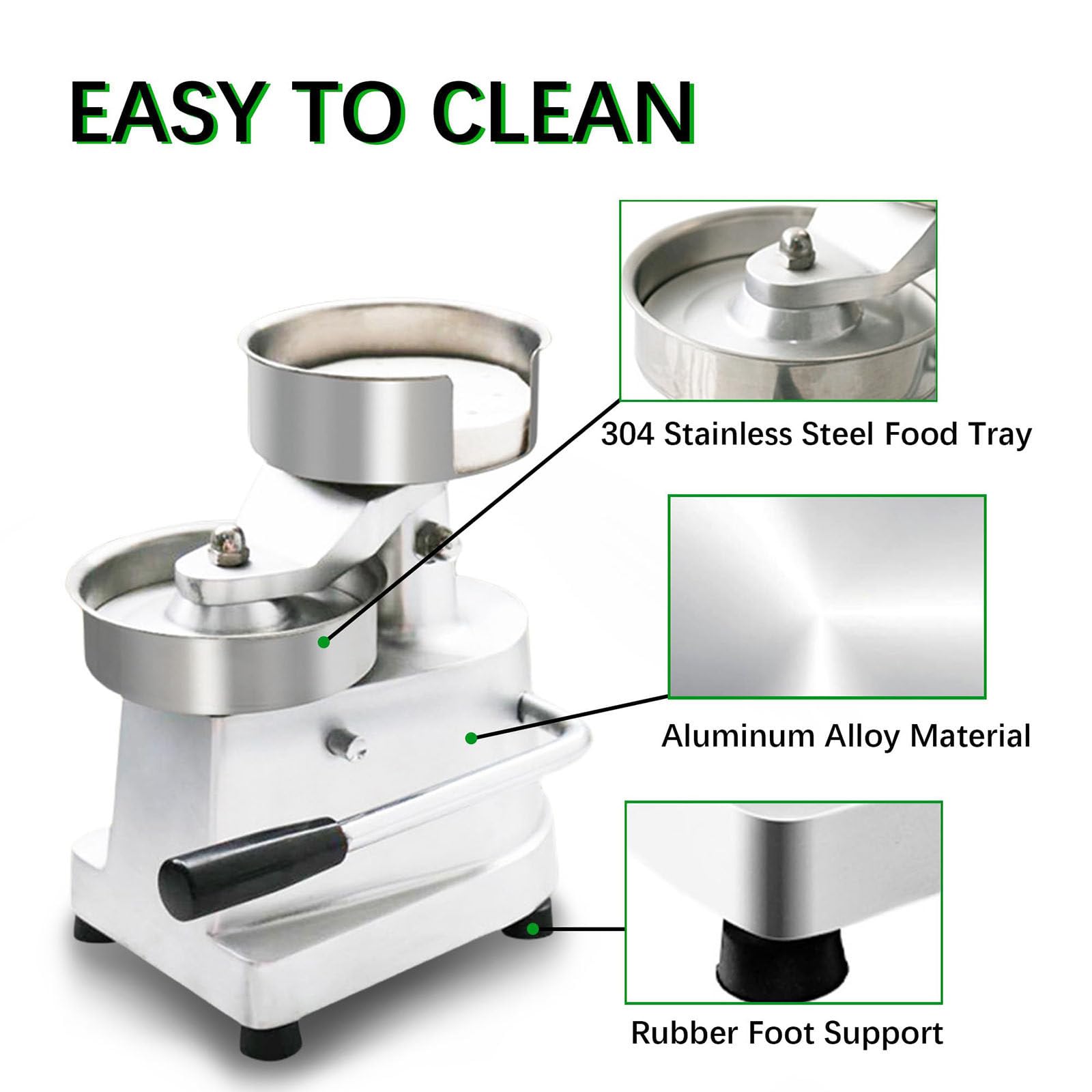 Hamburgatrice Pressa per Hamburger in acciaio inossidabile, per la produzione professionale di hamburger con un diametro di 100 mm, inclusi 500 carta cerata, piedi in gomma robusti,130mm