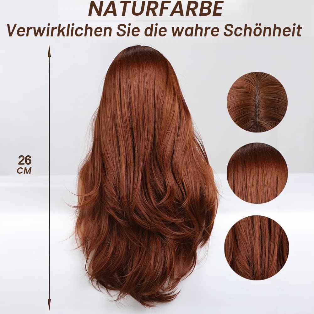 Esmee 26 Zoll Dunkelrotbraun Perücken für Frauen synthetische hitzebeständige Faser natürliche lange Welle Perücken für tägliche Partei Cosplay tragen