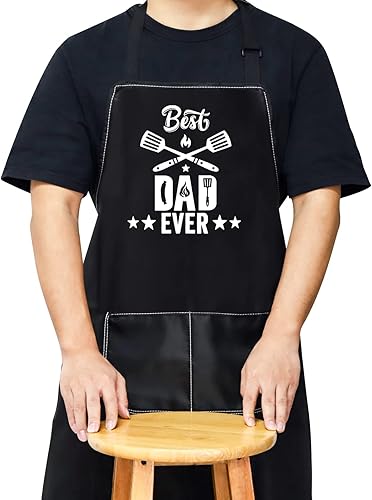 Miniatura 1 de WZMPA Delantal de cocina Best Dad Ever, regalos de cocina, delantal ajustable con bolsillo para cocinar, hornear y asar a la parrilla