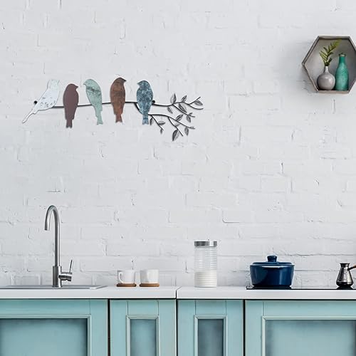 Vista 21 de Ferraycle Arte de pared de pájaro de metal, pájaros en rama con hojas, letrero de metal para colgar en la pared para balcón, jardín, decoración