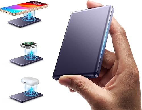 Cargador portátil magnético ultradelgado, cargador portátil inalámbrico de 5,000 mAh con cable USB-C, batería para Apple Watch, cargador magnético