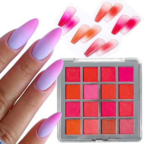 Juego de polvo de pigmento para uñas, polvo de purpurina de uñas degradada de 16 colores, kit de pigmento fluorescente neón, polvo de frotamiento