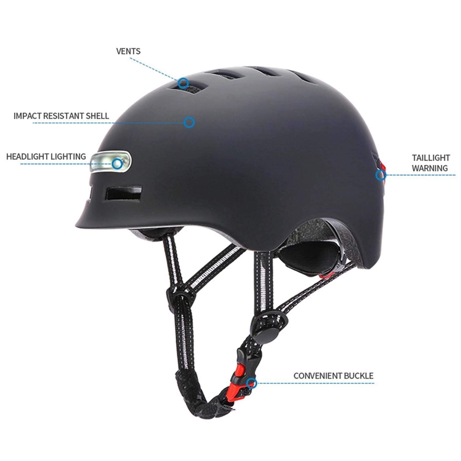 Casco da bici con luce, ricaricabile tramite USB, luce anteriore e posteriore, casco da bicicletta da strada, fodera in EPS ispessito, casco da ciclismo per ciclismo, auto equilibrio, skateboard
