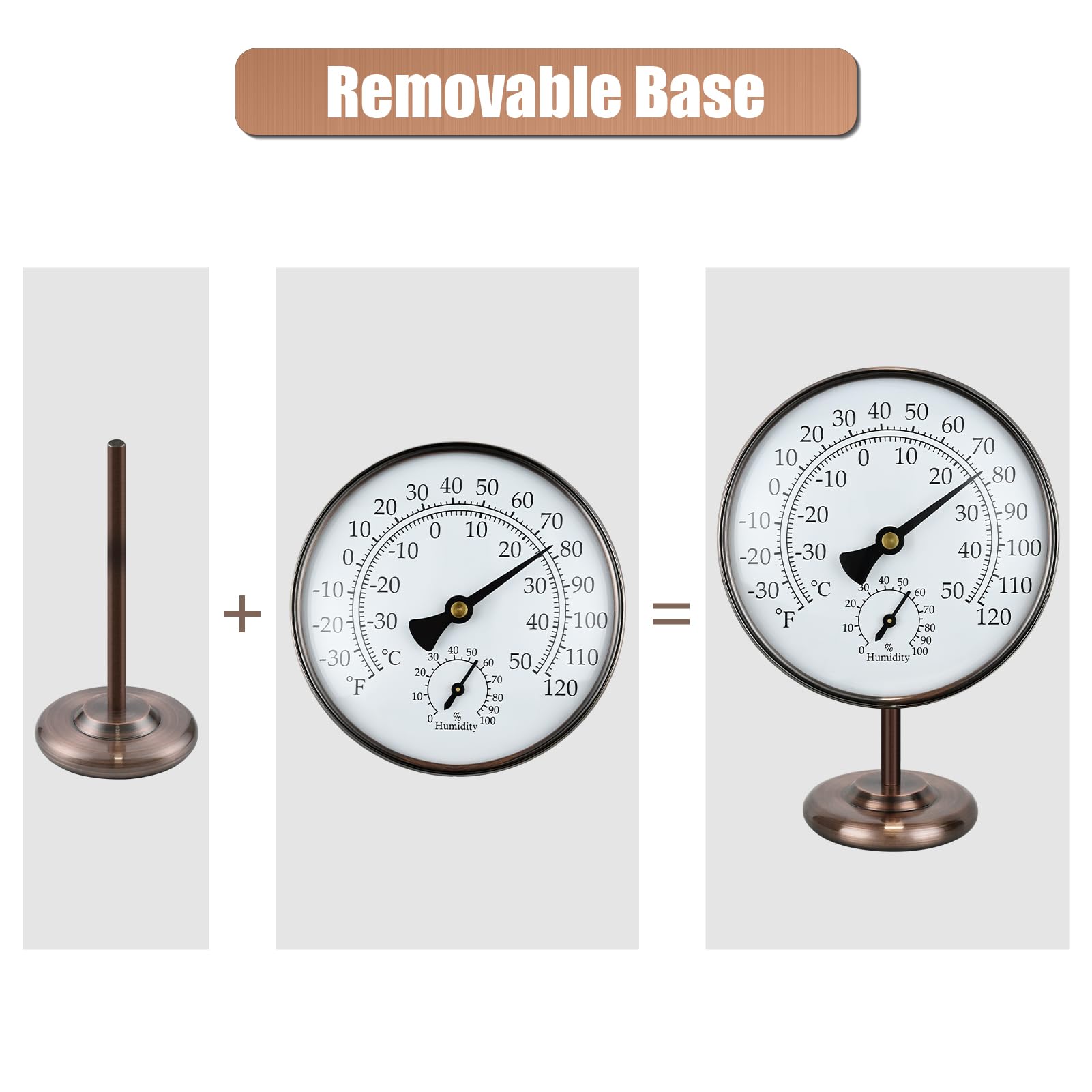 Thermomètre hygromètre d'extérieur de 10,2 cm – Jauge de température analogique en laiton massif avec support, pas de pile nécessaire – Cadran météo – Thermomètre hygromètre pour la maison, le bureau