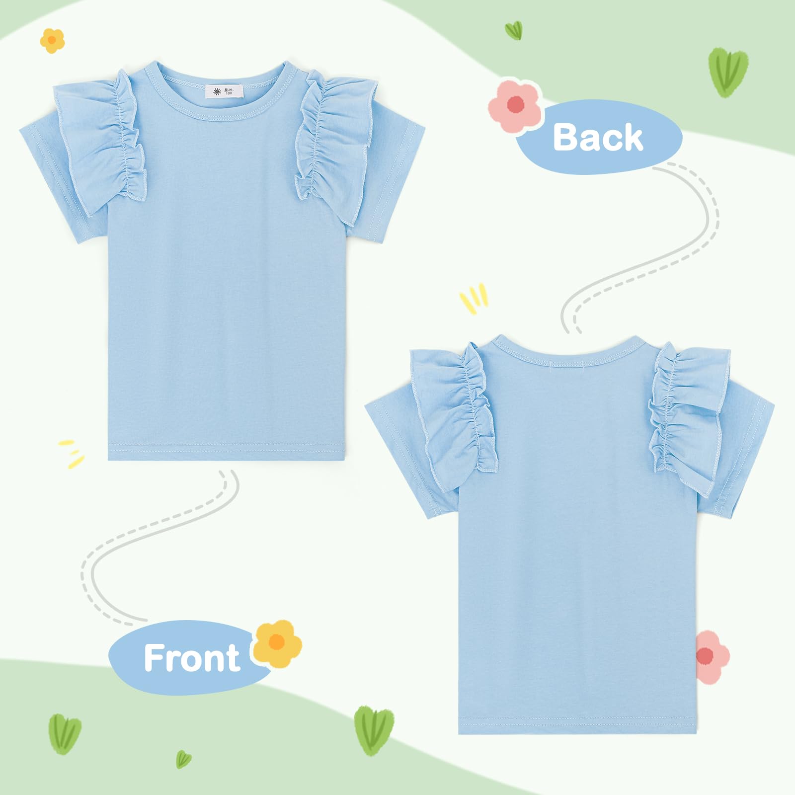 KAKU NANU Camiseta Niña Manga Corta Tops 3-10 Años Lisas Camiseta de Algodon Ropa Verano Niña Blanca Amarilla Rosa Lila Azul