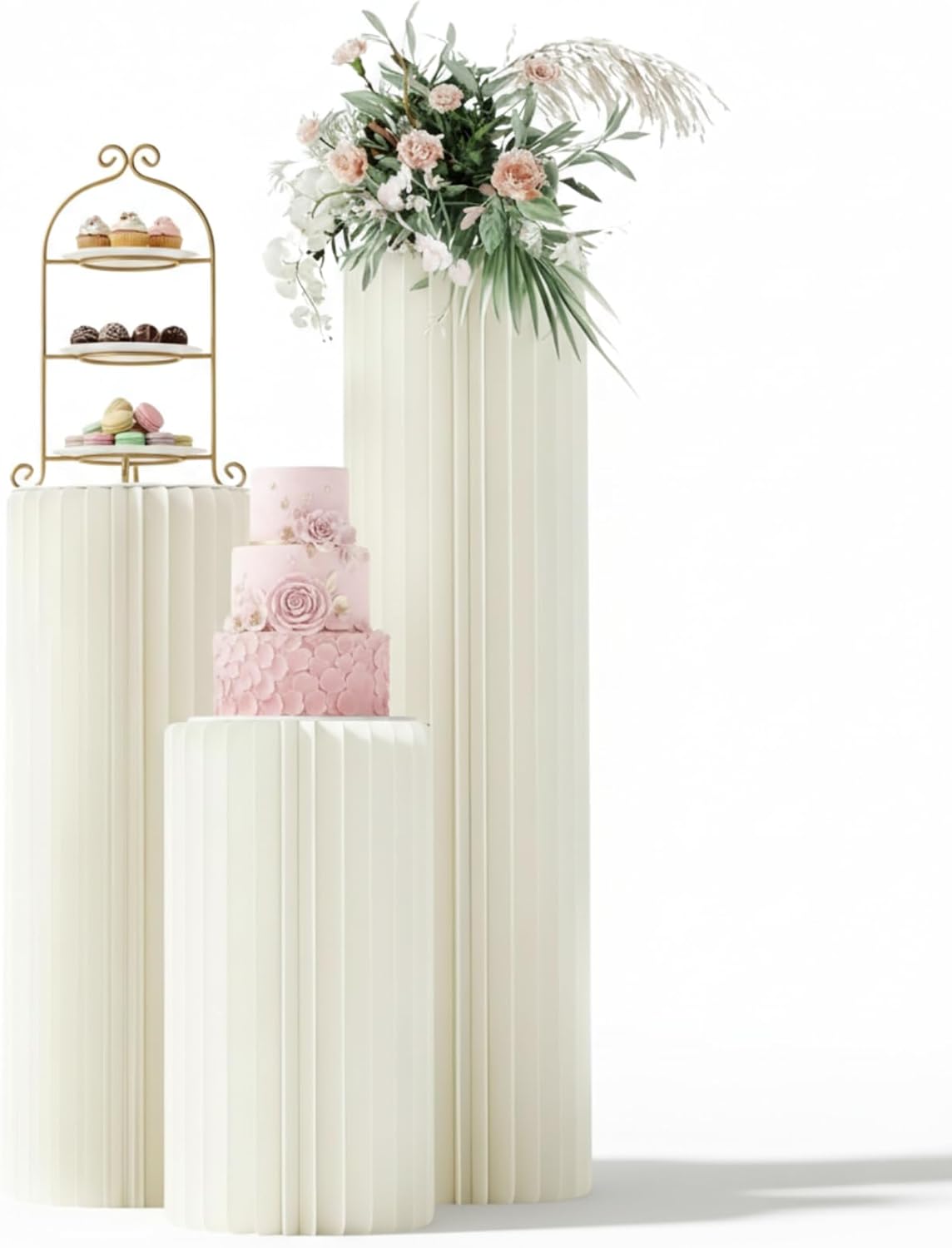 3 PCS Cylinder Pedestal Stands Set, Acrylic Display Risers for Wedding Cupcake Stand, Tiered Dessert Table Centerpiece Decor, Clear Modern Column Pedestals for Party Events and Retail Display