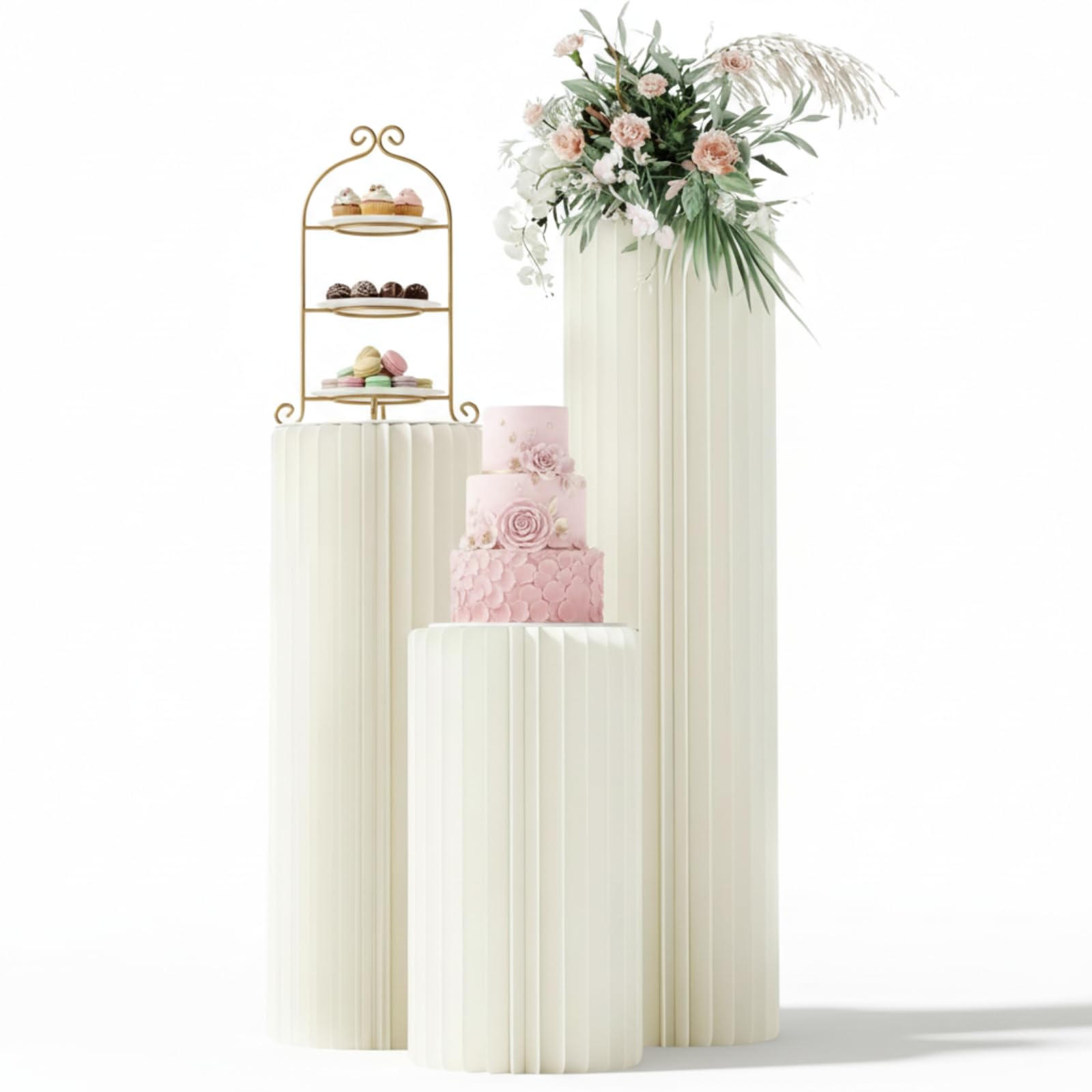 3 PCS Cylinder Pedestal Stands Set, Acrylic Display Risers for Wedding Cupcake Stand, Tiered Dessert Table Centerpiece Decor, Clear Modern Column Pedestals for Party Events and Retail Display