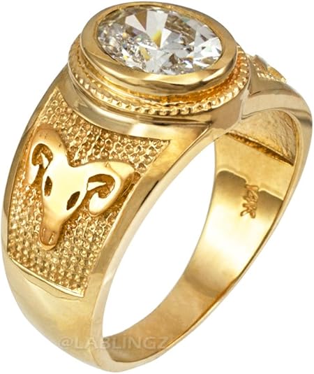 14K Yellow Gold Aries Zodiac Sign April Birthstone Clear CZ Ring