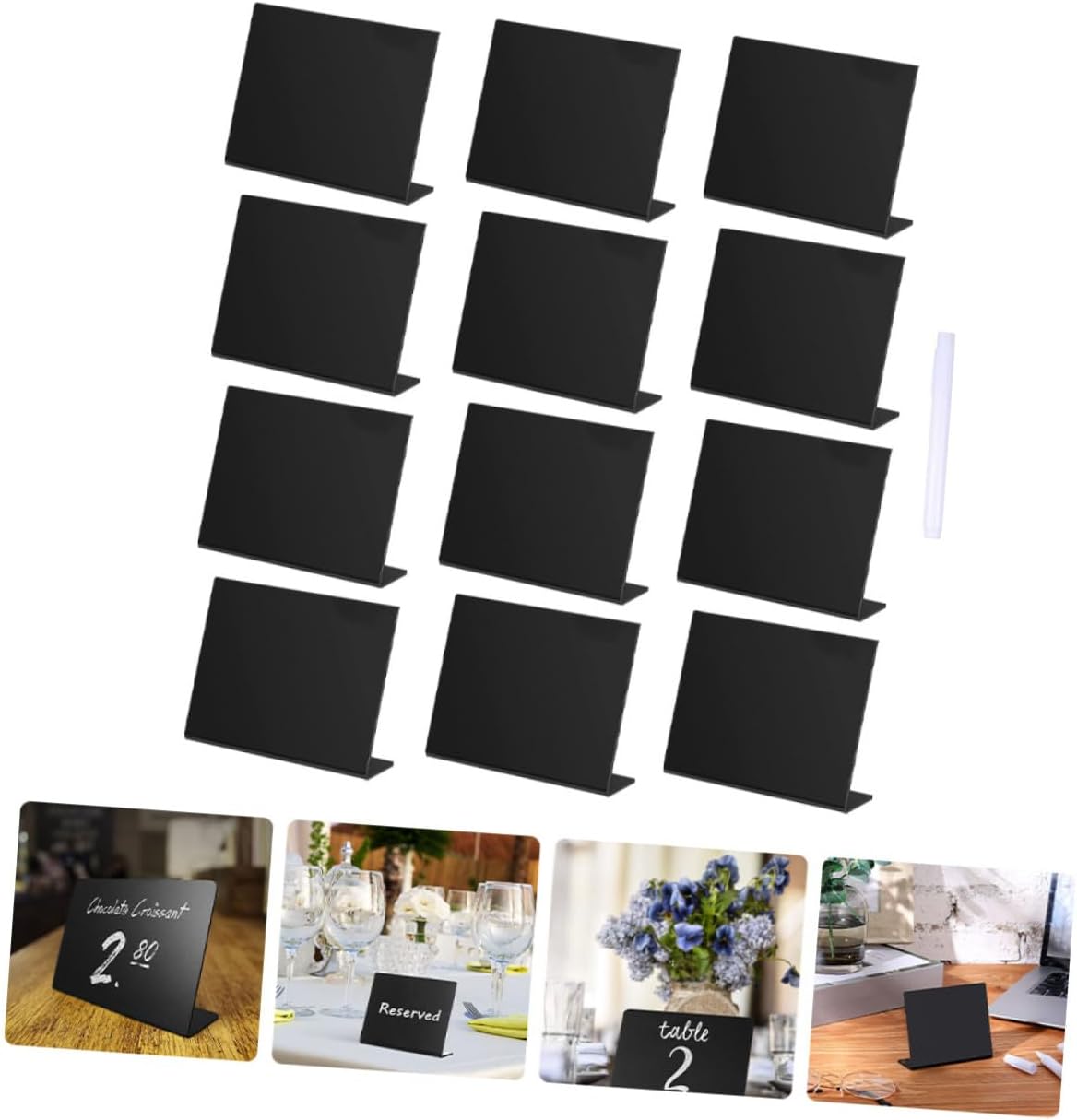 INOOMP Acrylic Chalkboard Small Table Memo Blackboard, Black 12pcs Set with 1 Chalk Pen, Creative Wedding Party Decorative Writing Board for Home and Office Display