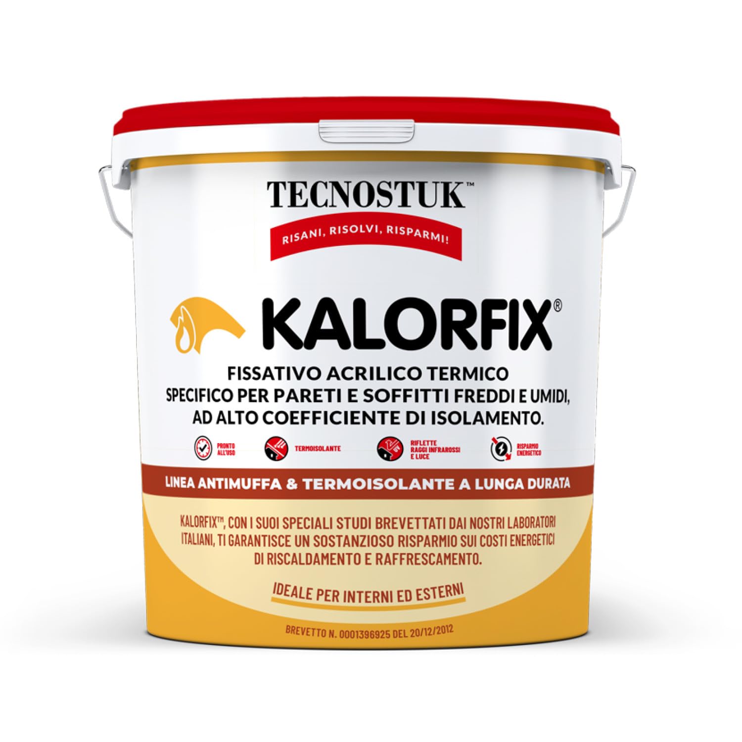 TECNOSTUK Kalorfix 5 L. – Fissativo Acrilico Termico per Pareti e Soffitti Freddi e Umidi – Termoisolante, Risparmio Energetico, Previene Muffa e Umidità