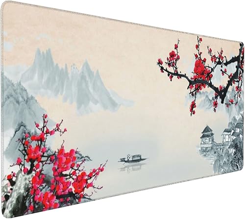 Sakura - Alfombrilla de mouse grande para videojuegos, tamaño XXL, diseño de flor de cerezo, base de goma antideslizante de 35.4 x 15.7 pulgadas con disponible en Yaxa Peru