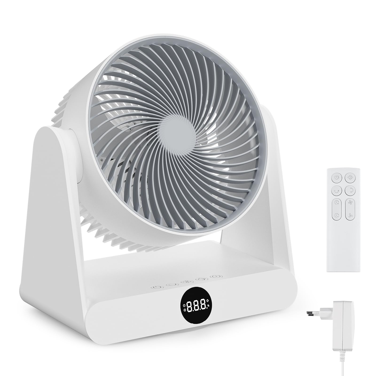 Ventilador de Mesa Silencioso de 12 Velocidades con Mando,Ventilador Pequeño Portatil con Oscilación Automática 90º+90º, Temporizador 12H,Alcance de hasta 10M para Oficina, Dormitorio, 30 m²