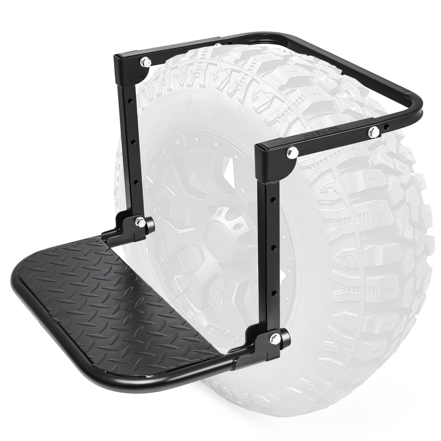 Auto Dynasty Adjustable Folding Mounted Step Heavy Duty Fit Most Tire 9'' to 13'' Max Capacity 330 lbs Compatible with Car Pickup Truck SUV RVs, Black