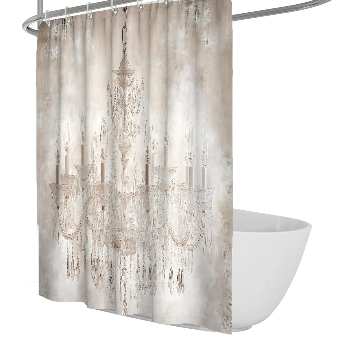 Vintage Crystal Light Duschvorhang Badevorhänge im französischen Stil Wasserdichter Polyester-Badewannenvorhang für Shabby-chic Badezimmerdekoration 200 x 220 cm