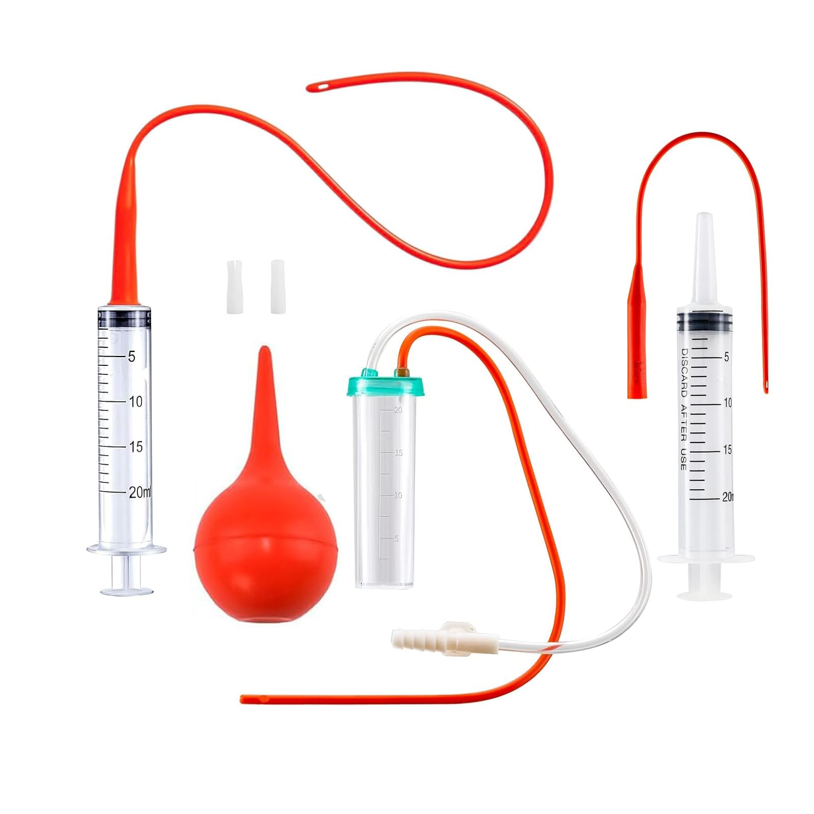 Yoogeer Newborn Puppy Kitten Small Animal Sterile Mucus Extractor Suction Catheter, Animal Puppy Kitten Tube Feeding Kit with 2Pcs 8 FR Red Feeding Tubes + 2X 20ml Syringes + Bulb Aspirator