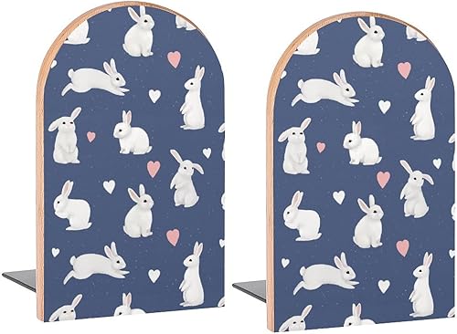 Miniatura 1 de Sujetalibros decorativos de madera Kawaii de conejo blanco para estantes, habitación de los niños, oficina en casa, tapones de libros para revistas,