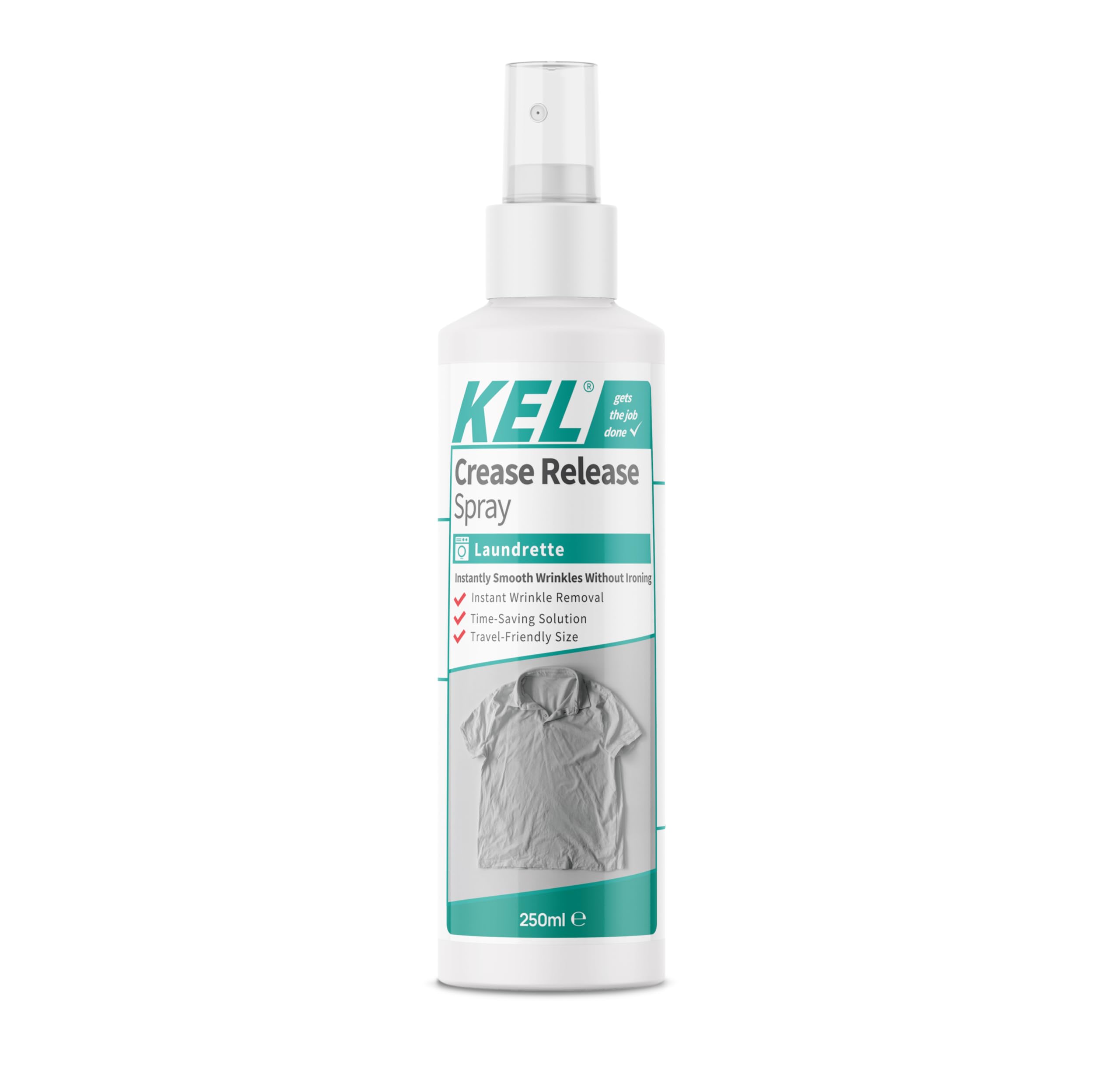KEL Crease Release Spray 250ml - Instant Wrinkle & Odour Remover - Cotton Fresh Scent Fabric Refresher - Anti-Static, Travel-Ideal Ironing Alternative