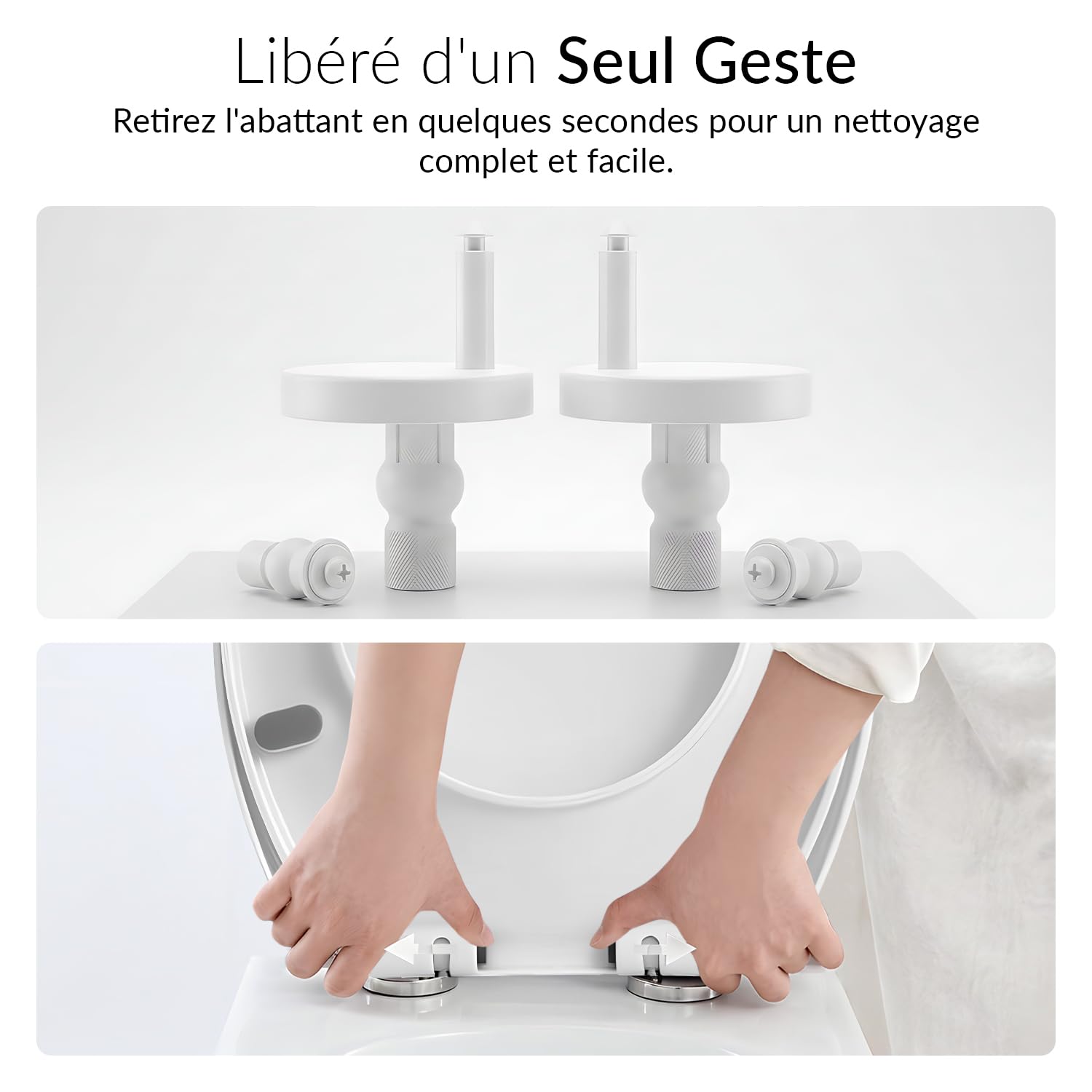 Abattant WC Rond à Fermeture Douce – Blanc – Siège de Toilette avec Fixations Incluses – Facile à Installer – Design Universel – Confort et Hygiène – Pour Salle de Bain Moderne