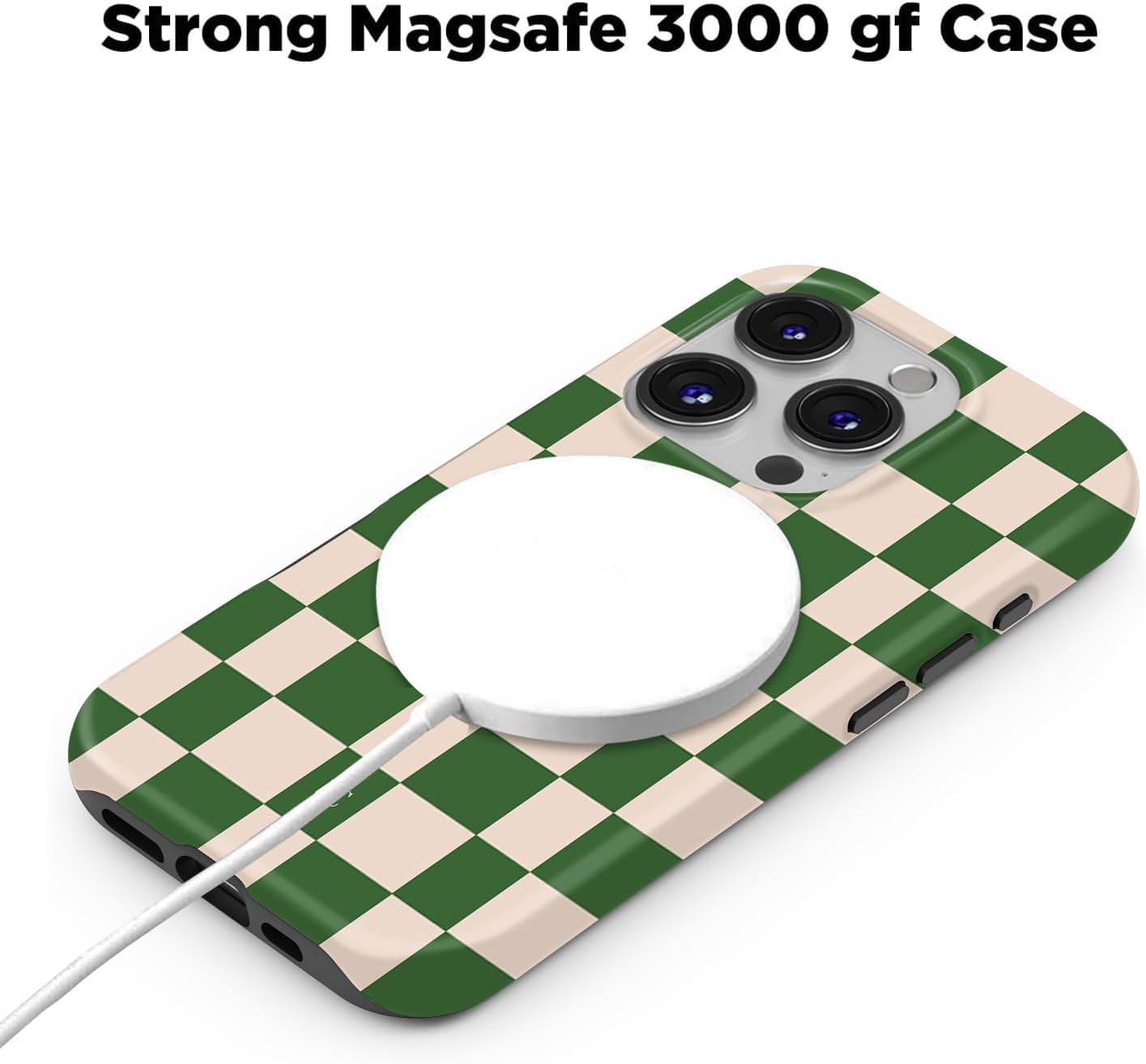 uCOLOR Compatible with iPhone 16 Pro Case Compatible with MagSafe - Protective Luxury Designer Mag Series Cases 6.3” (Green Checkered, iPhone 16 Pro) - Image 5