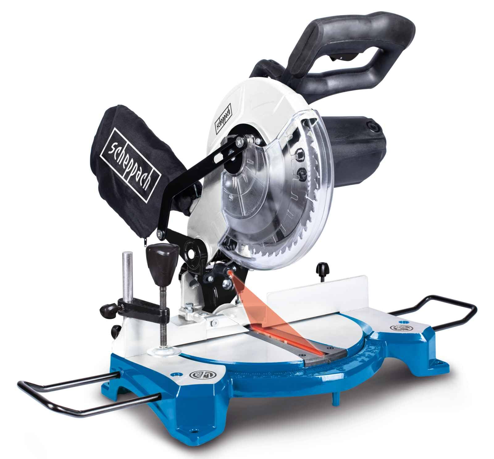 Scheppach Kappsäge HM80L mit Laser | Schnitthöhe 60mm | Schnittbreite 120mm | 1500W | Sägeblatt-Ø 210mm 24Z | beidseitig schwenkbarer Sägekopf | Gehrungssäge | Werkstückauflage & Spanner (HM80L 2024)